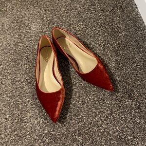 Elegant Velvet Women's Flats in Deep  Red
